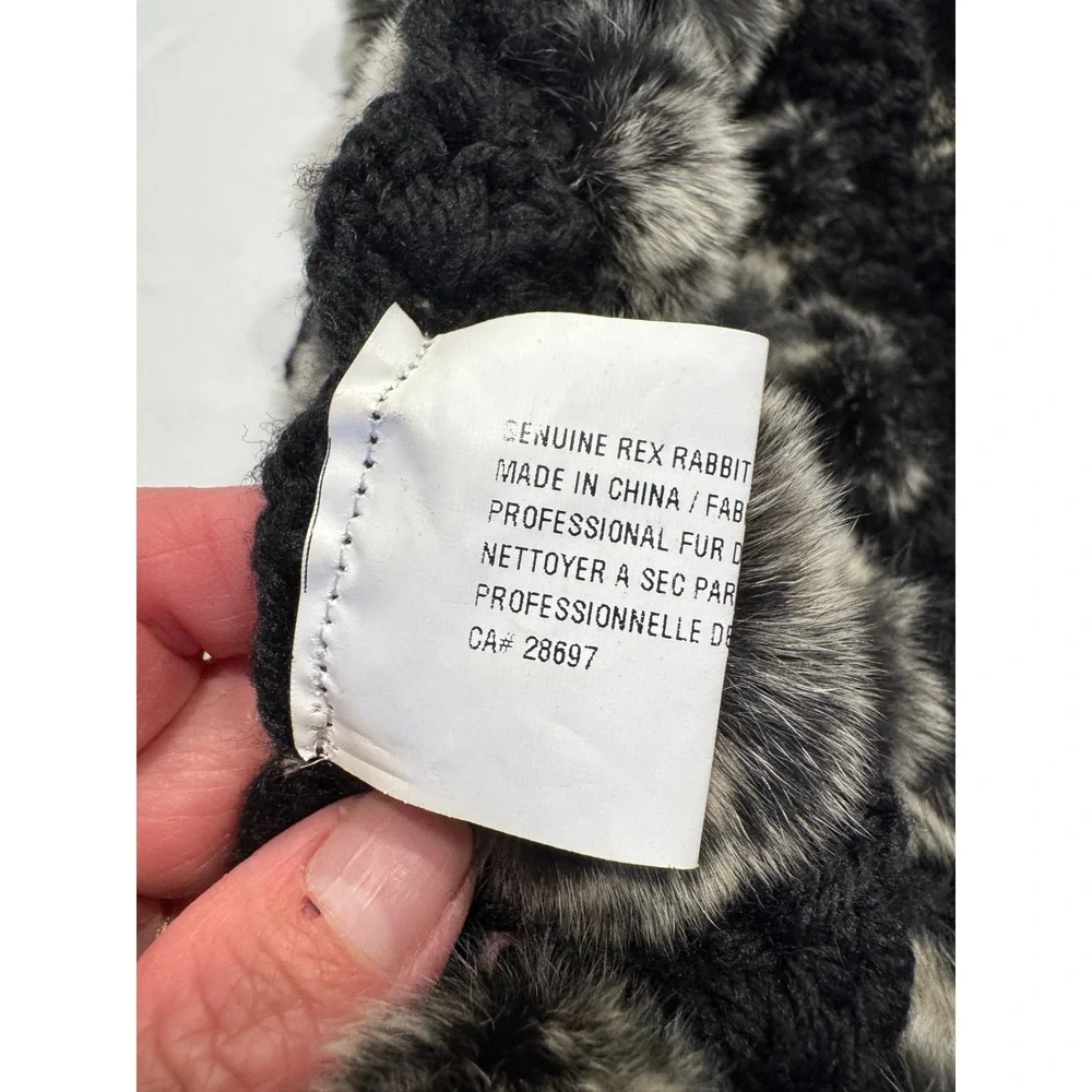 Genuine Rex Rabbit Fur Pom Pom Scarf Tail Fringe OS Black Gray Exc‎
